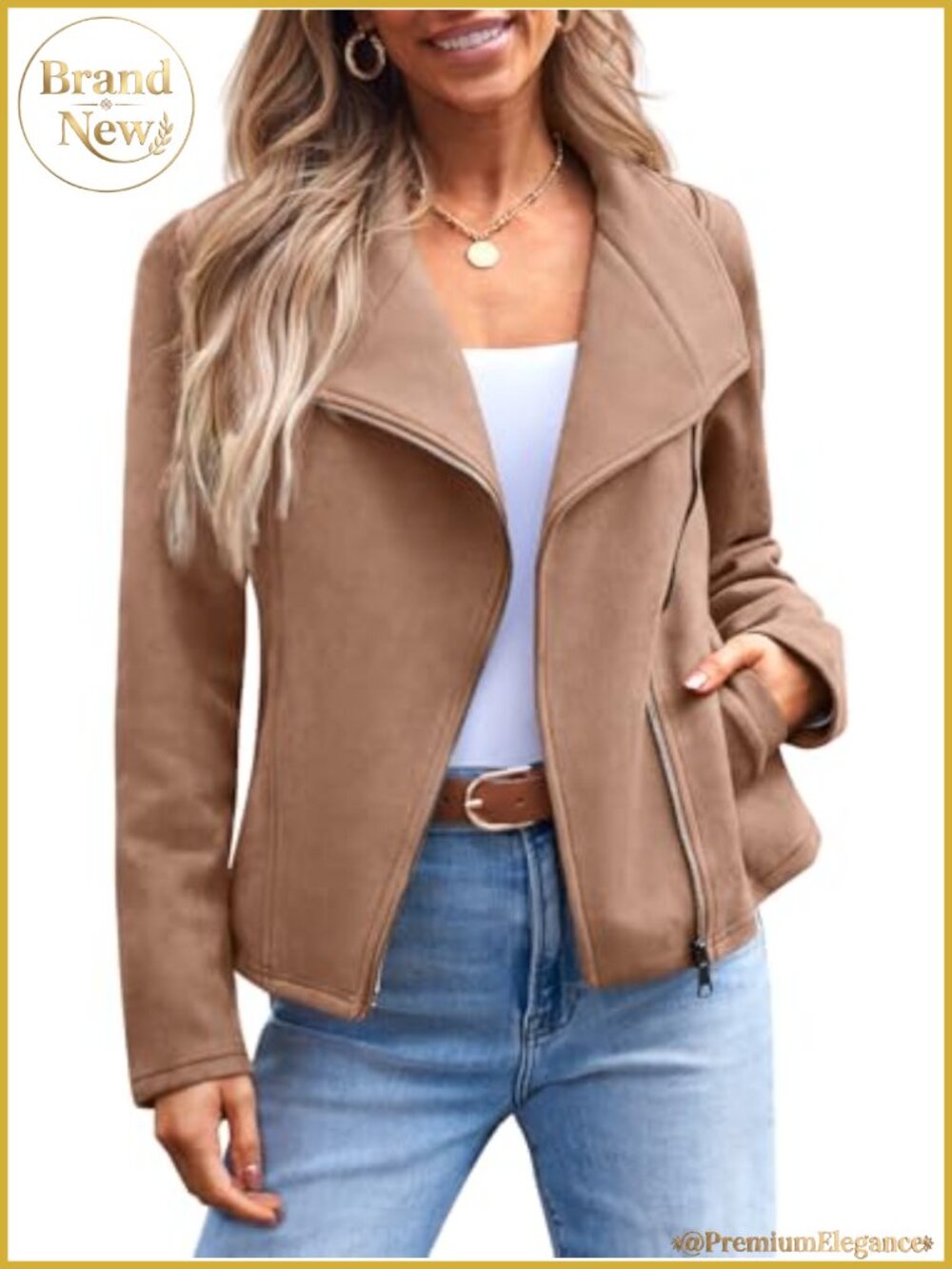 Faux Suede Leather Lightweight Fall Moto Jacket - Women's Casual